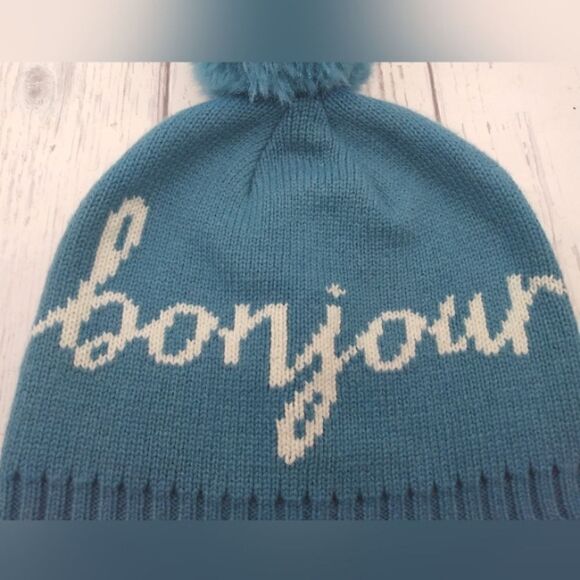 Indigo Winter Knit Ski Hat Toque Turquoise Blue O/S Bonjour French - Picture 3 of 10